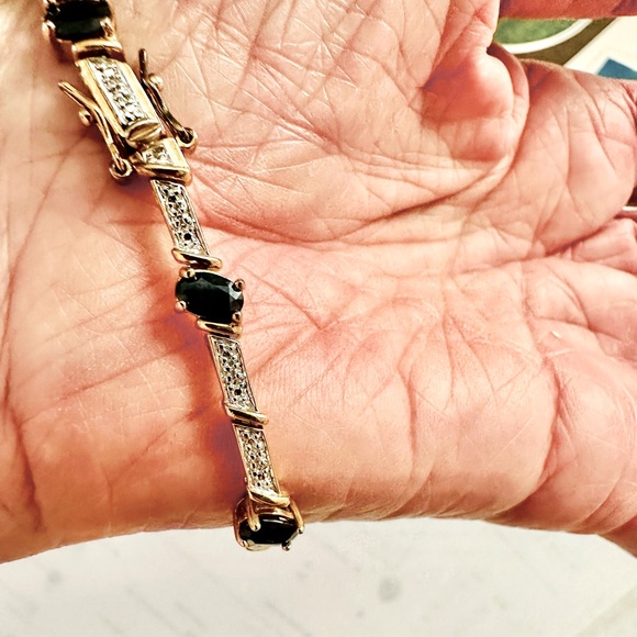 A Simulated Emerald, pave CZ gold plated 925 sterling silver bracelet - Picture 4 of 9